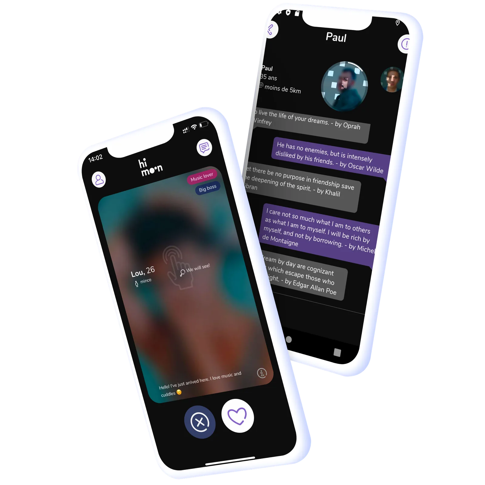 Himoon app on two phones